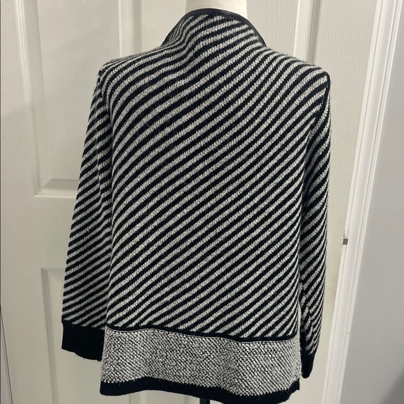 Dolce Cabo Black & White Striped Open Front Knit Sweater Cardigan Jacket Sz M - Picture 4 of 14